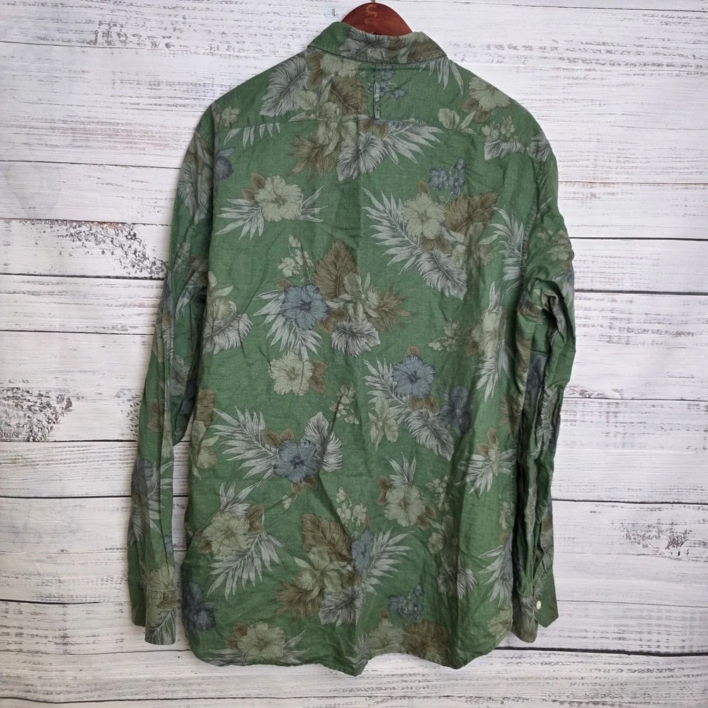 Banana Republic Slim Fit Floral Linen Cotton Button Down Long‎ Sleeve Shirt XL